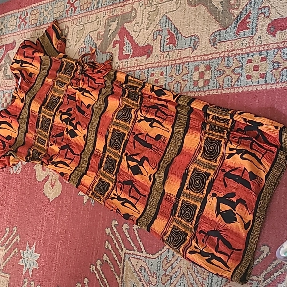 VINTAGE TRIBAL PRINT WRAP DRESS - Picture 3 of 6